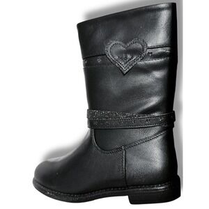 NIB Olivia Miller Girl Mid-calf Black Boots Heart Detail Glitter Straps Size 13
